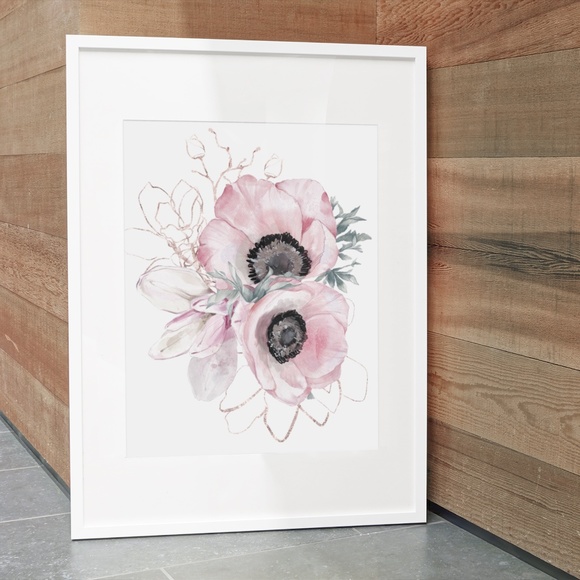 Wall Art Watercolor Pink Flowers Print Unframed - Picture 8 of 10